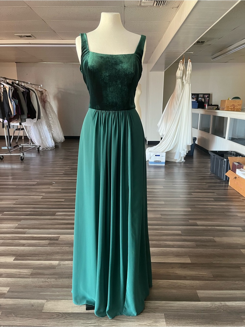 Jasmine Emerald Green Velvet-Bodice Maxi Dress